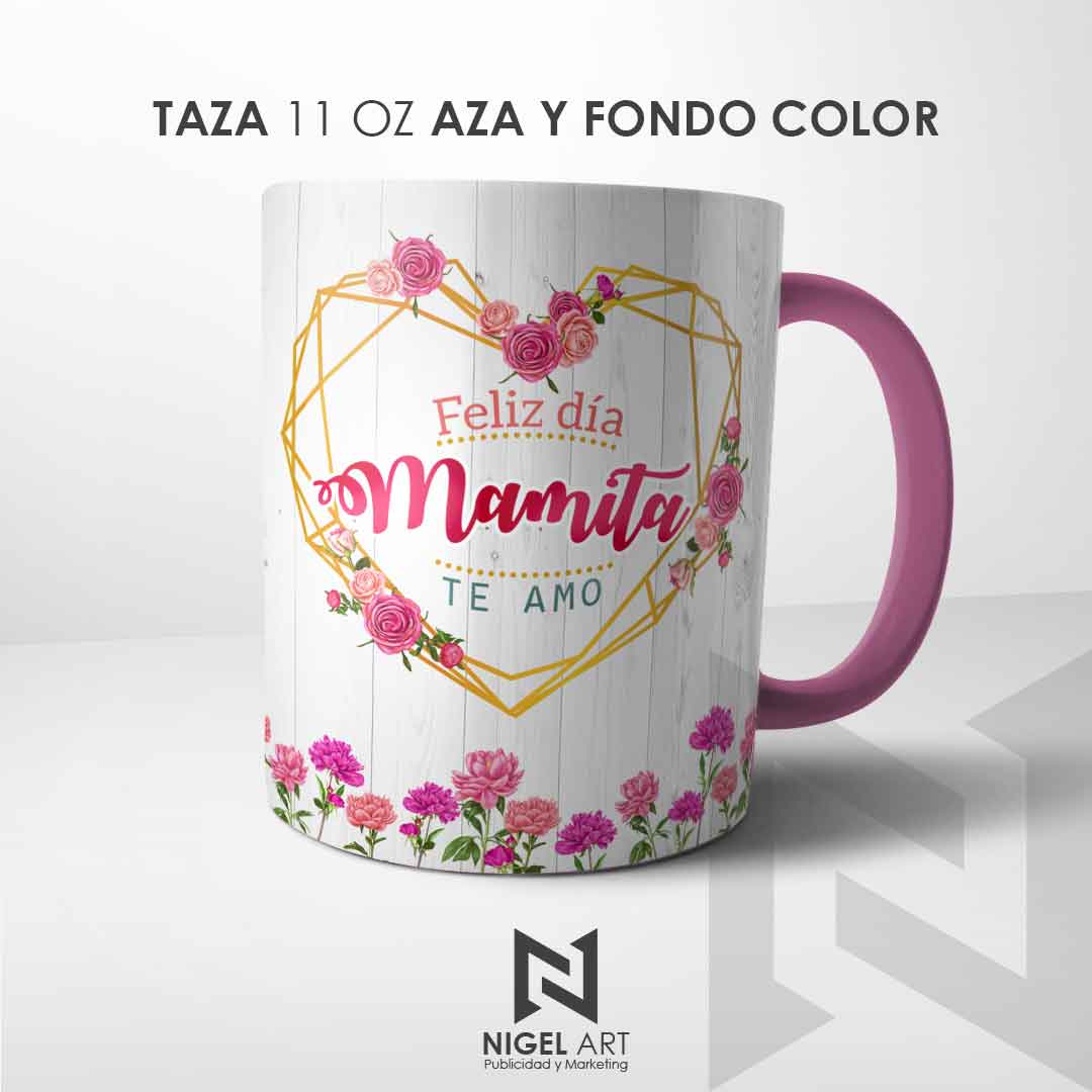 Tazas sublimadas de 11 oz con fondo y asa de color personalizadas en Perú